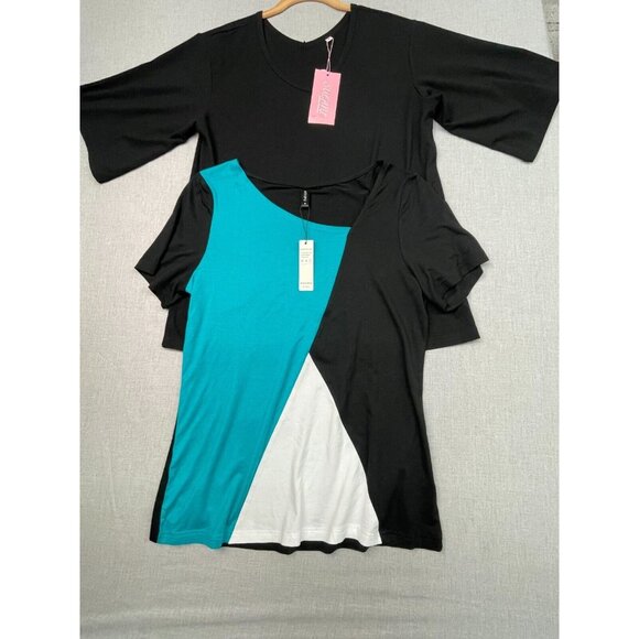 Ayifu and Seuani Tops - Women's M Shirt Bundle Sueani Black V-Neck Shirt and Blue and White Ayifu V-Neck